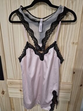 Victoria's Secret Light Pink Satin Slip with Black Lace